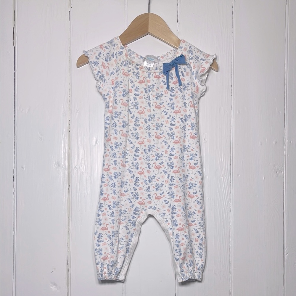 MAISONETTE FEATHER BABY VGUC 100% Pima Cotton Flamingo Jumpsuit Romper